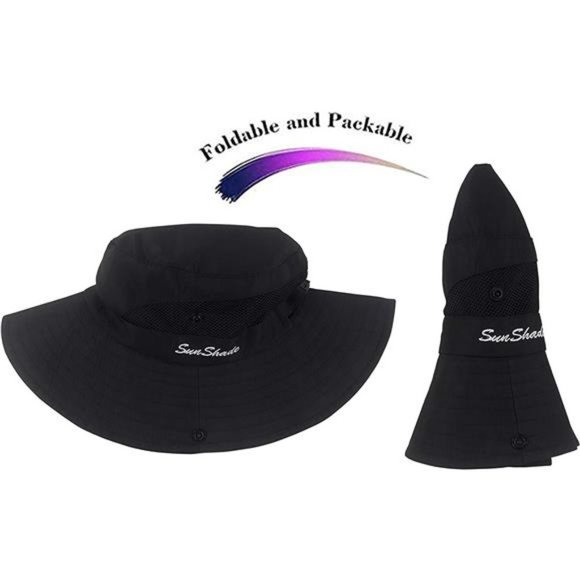 WOMENS Ponytail Sun Hat UV Protection Mesh Foldable Wide Brim Beach Fishing Hat - Picture 6 of 7